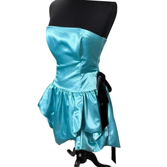 Vintage Gunne Sax Jessica McClintock Satin Babydoll Dress Sz 7 Blue Y2K Prom - Picture 6 of 14